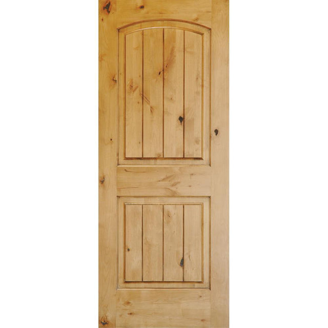 Krosswood Doors 30 in. x 80 in. Knotty Alder 2-Panel Top Rail Arch with V-Groove Solid Wood Core Interior Door Slab
