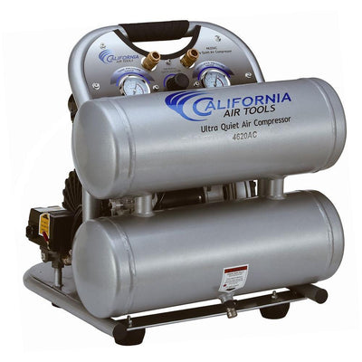 4620AC Ultra Quiet and Oil-Free 2.0 Hp, 4.6 Gal. Aluminum Twin Tank Electric Portable Air Compress - Super Arbor