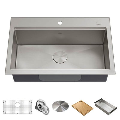 Kore Workstation Stainless Steel 32 in. Drop-In/Undermount Single Bowl Kitchen Sink with Accessories