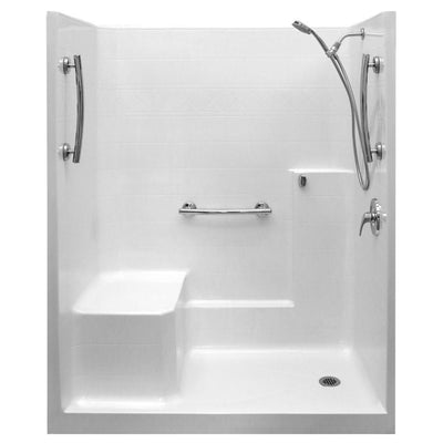 Ultimate-SA 36 in. x 60 in. x 77 in. 1-Piece Low Threshold Shower Stall in White, Shower Kit, Molded Seat, Right Drain - Super Arbor