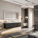 Eviva Totti Wave 72 in. W x 16 in. D x 22 in. H Double Bathroom Vanity, Espresso, White Glassos Top, White Vessel Sinks