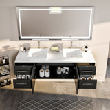 Eviva Totti Wave 72 in. W x 16 in. D x 22 in. H Double Bathroom Vanity, Espresso, White Glassos Top, White Vessel Sinks