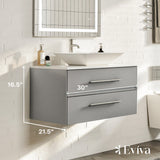 Eviva Totti Wave 30 in. W x 21.5 in. D x 16.5 in. H Floating Bathroom Vanity in Gray with White Glass Top and Vessel Sink