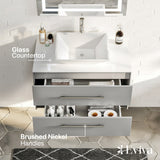 Eviva Totti Wave 30 in. W x 21.5 in. D x 16.5 in. H Floating Bathroom Vanity in Gray with White Glass Top and Vessel Sink