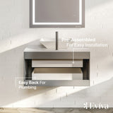 Eviva Totti Wave 30 in. W x 21.5 in. D x 16.5 in. H Floating Bathroom Vanity in Gray with White Glass Top and Vessel Sink