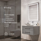 Eviva Totti Wave 30 in. W x 21.5 in. D x 16.5 in. H Floating Bathroom Vanity in Gray with White Glass Top and Vessel Sink