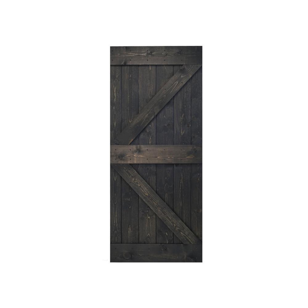 36 in x 84 in K Series DIY Dark Walnut Finished Knotty Pine Wood Barn Door Slab - Super Arbor