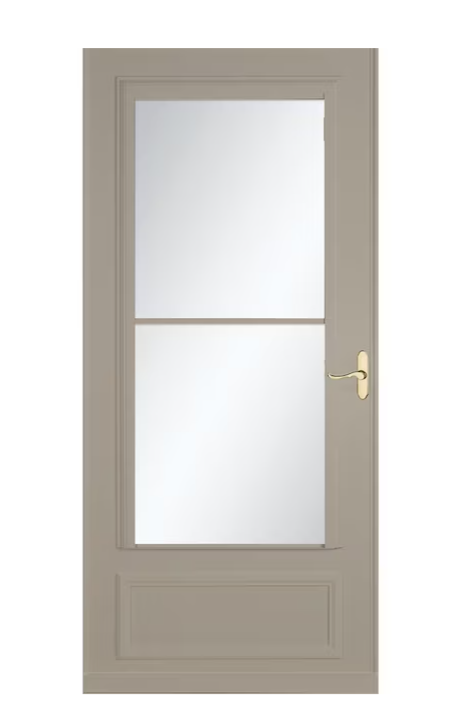 LARSON Savannah 32-in x 81-in Sandstone Mid-view Retractable Screen Wood Core Storm Door with Polished Brass Handle