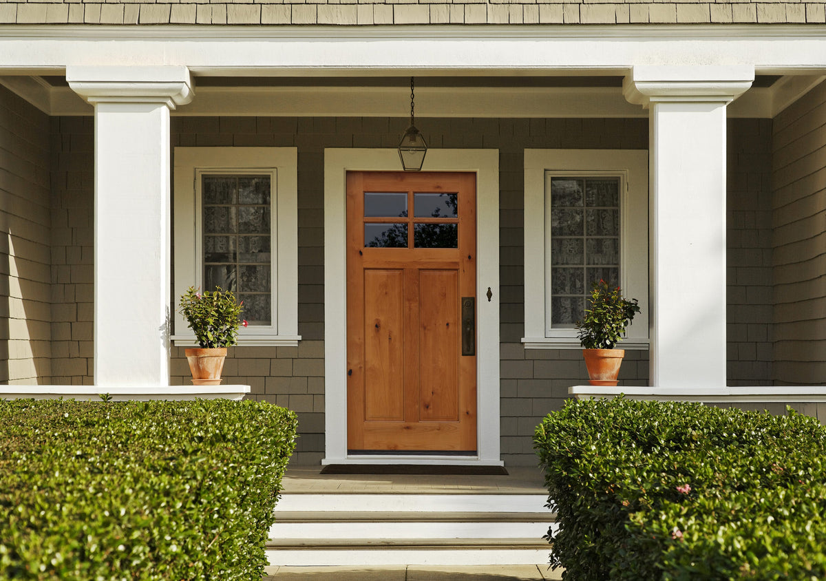 Creative Entryways Craftsman Golden Alder Prehung Front Door with Decorative Glass