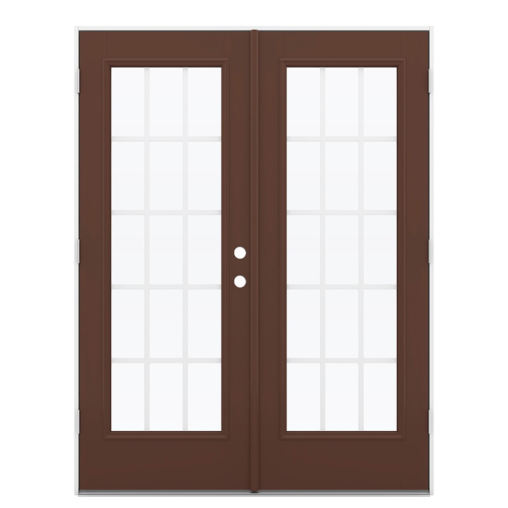JELD-WEN 60-in x 80-in 4-9/16-in Low-E Dark Chocolate Fiberglass French Right-Hand Outswing Double Patio Door