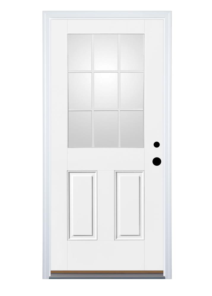 Therma-Tru Benchmark Doors 32-in x 80-in Fiberglass Half-Lite Left-Hand Inswing Ready-to-Paint Unfinished Prehung Front Door with Brickmould