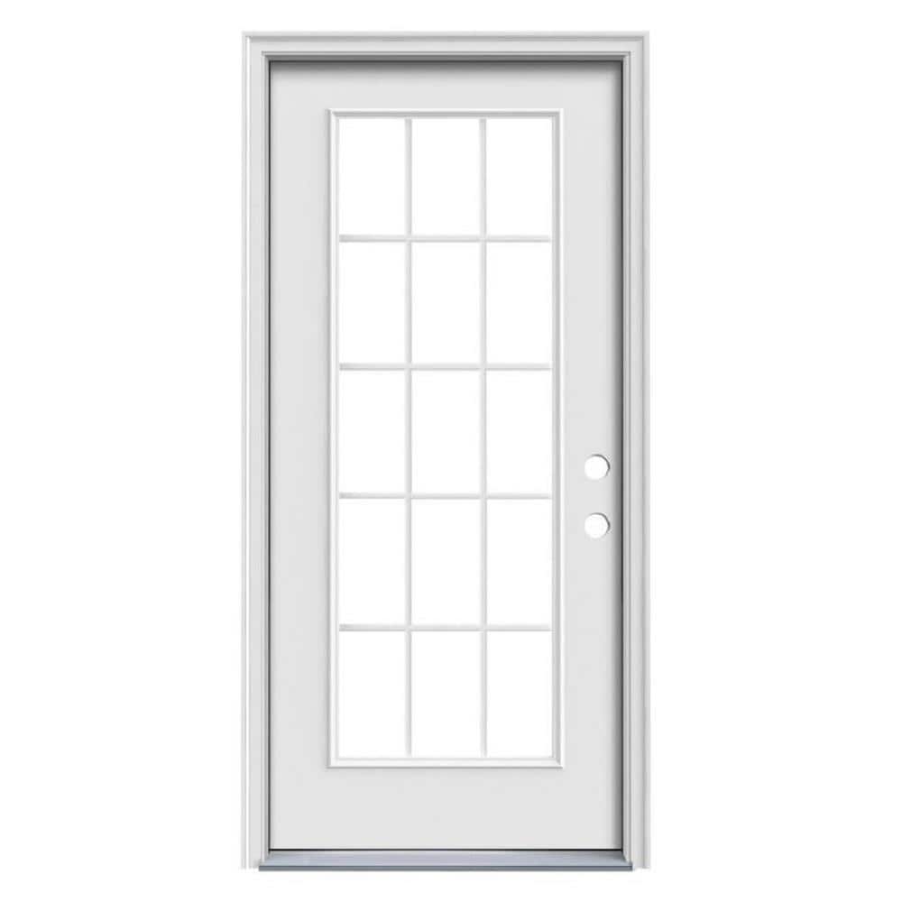Therma-Tru Benchmark Doors 36-in x 80-in Steel Full Lite Left-Hand Inswing Ready-to-Paint Unfinished Prehung Single Front Door with Brickmould