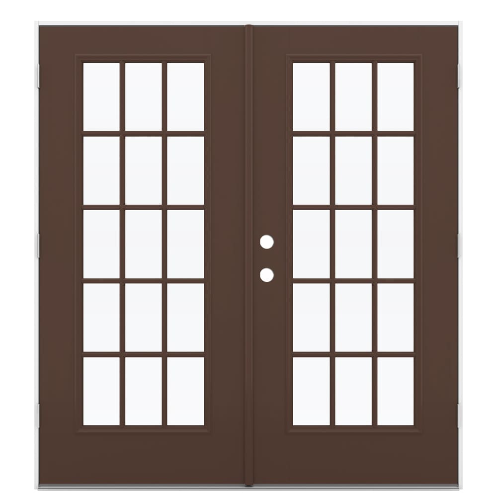 JELD-WEN 72-in x 80-in 4-9/16-in Low-E Dark Chocolate Fiberglass French Left-Hand Outswing Double Patio Door