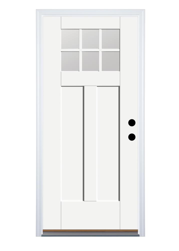 Therma-Tru Benchmark Doors 36-in x 80-in Fiberglass Craftsman 6-Lite Left-Hand Inswing Ready-to-Paint Unfinished Prehung Single Front Door with Brickmould