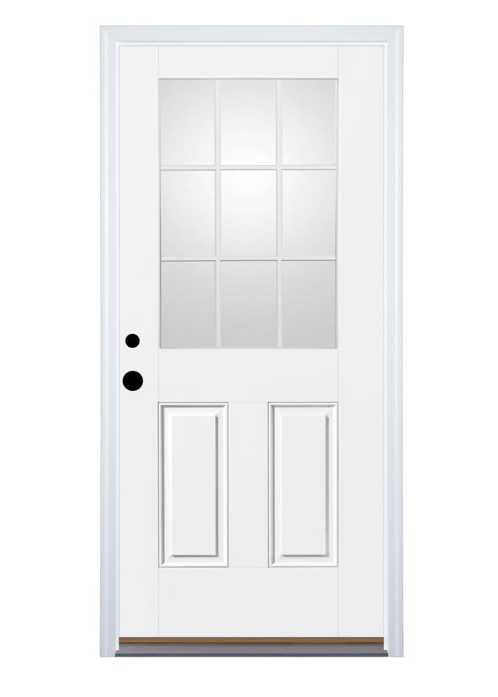Therma-Tru Benchmark Doors 36-in x 80-in Fiberglass Half Lite Right-Hand Inswing Ready-to-Paint Prehung Single Front Door with Brickmould