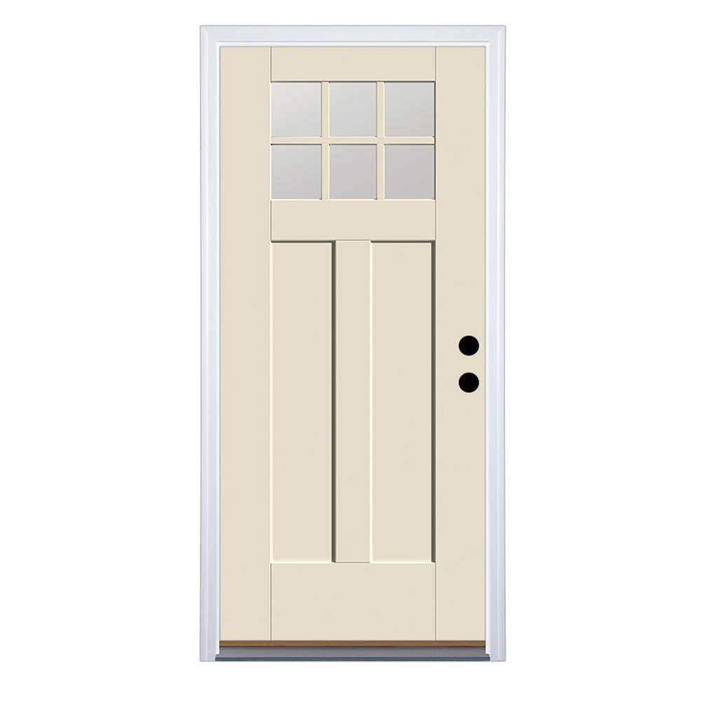 Therma-Tru Benchmark Doors 32-in x 80-in Fiberglass Craftsman 6-Lite Left-Hand Inswing Ready-to-Paint Unfinished Prehung Front Door with Brickmould