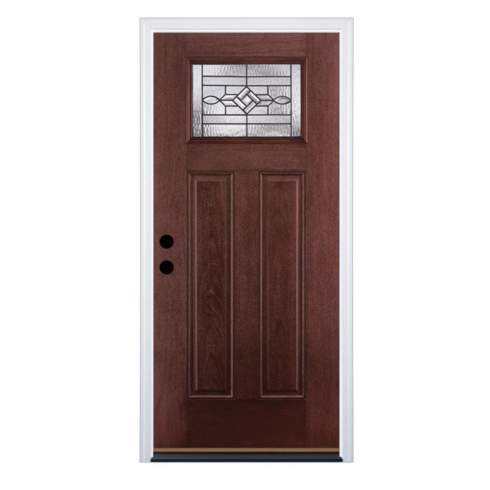 Therma-Tru Benchmark Doors WickerPark 36-in x 80-in Fiberglass Craftsman Right-Hand Inswing Mahogany Stained Prehung Single Front Door with Brickmould