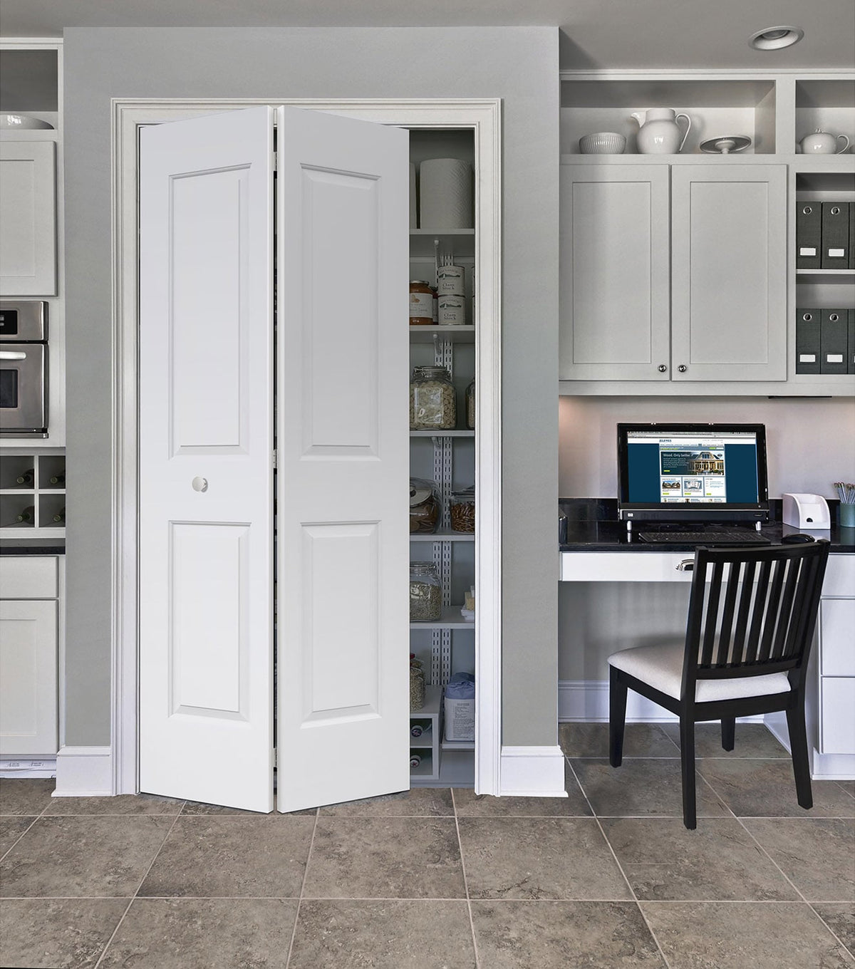 JELD-WEN Cambridge 36-in x 80-in Primed 2-Panel Square Molded Composite Bifold Door, Hardware Included
