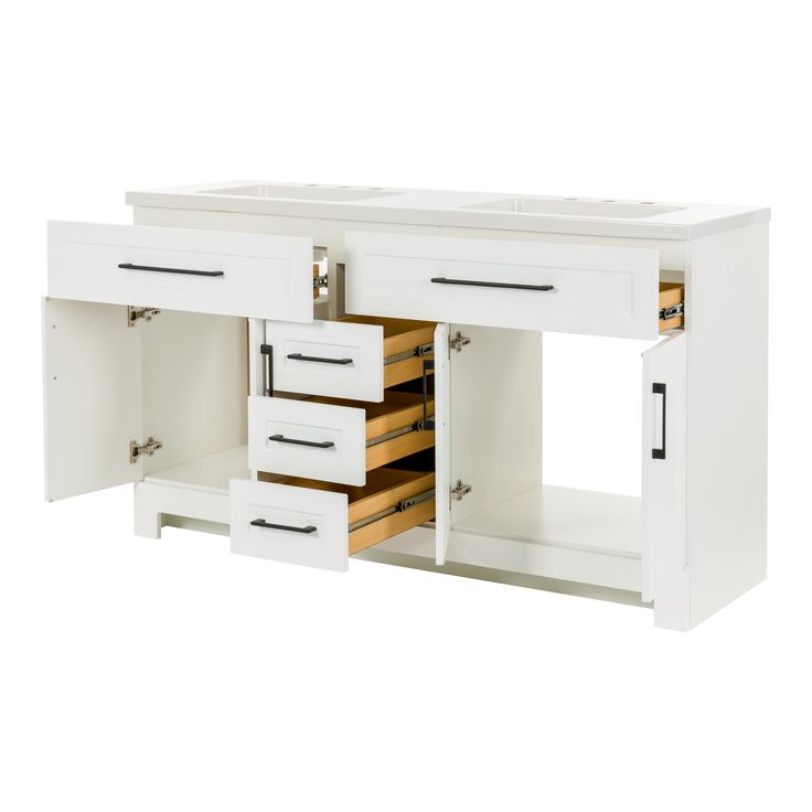 Style Selections Cauley 60-in White Double Sink Bathroom Vanity with White Cultured Marble Top