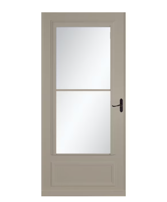 LARSON Savannah 36-in x 81-in Sandstone Mid-view Retractable Screen Wood Core Storm Door with Aged Bronze Handle