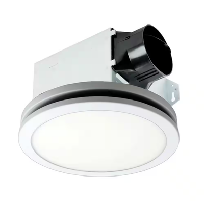 Integrity Series 100 CFM Ceiling Bathroom Exhaust Fan, LED Edge-Lit with Flat Round Panel, ENERGY STAR