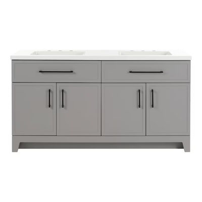 Style Selections Potter 60-in Gray Double Sink Bathroom Vanity with White Cultured Marble Top