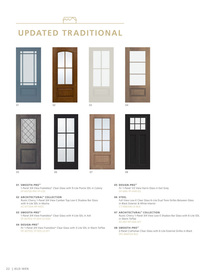 JELD-WEN 36 in. x 80 in. Right-Hand 3/4 Lite Rain Decorative Glass Mocha Stain Fiberglass Prehung Front Door with Brickmould