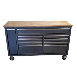 Husky 61 in. W 10-Drawer, Deep Tool Chest Mobile Workbench in Metallic Silver with Sliding Vertical Bin Storage Drawer