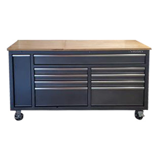 Husky 61 in. W x 24 in. D Standard Duty 10-Drawer Mobile Workbench Tool Chest with Sliding Bin Storage Drawer in Silver