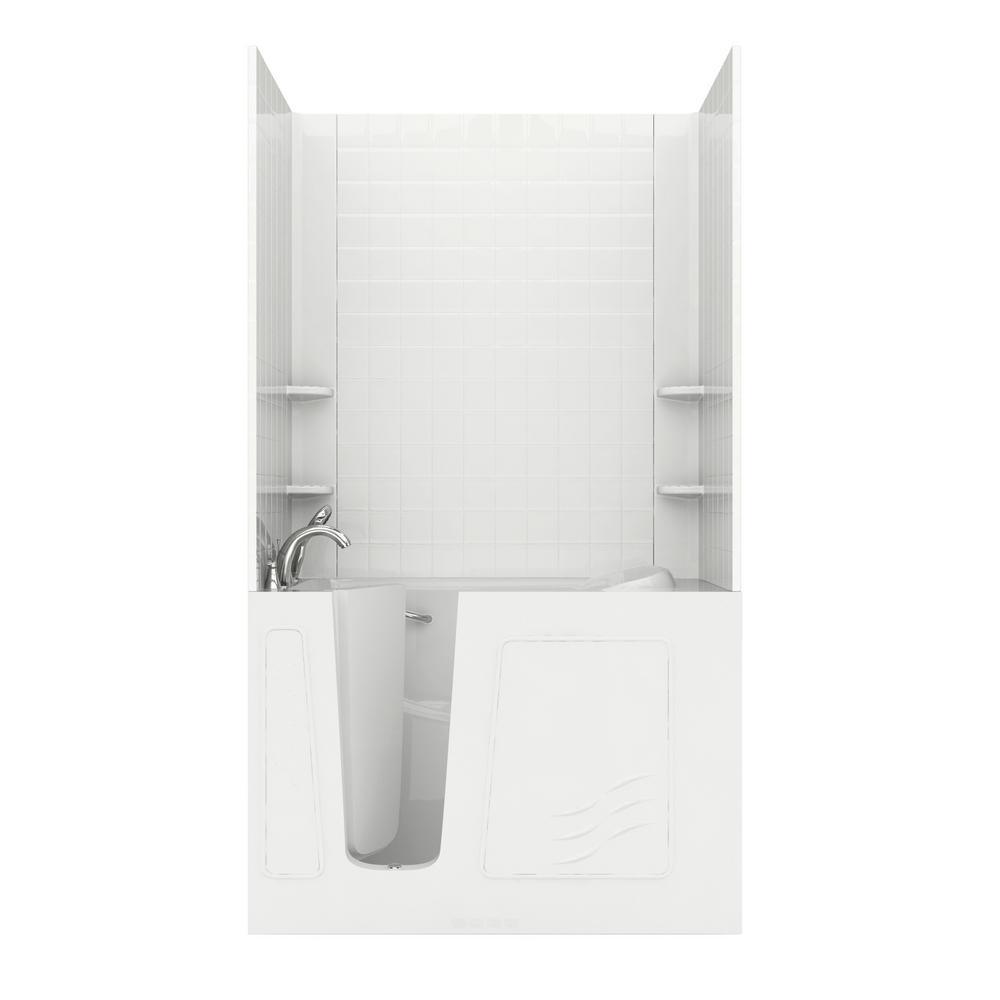 Rampart 3.9 ft. Walk-in Whirlpool and Air Bathtub with 4 in. Tile Easy Up Adhesive Wall Surround in White - Super Arbor