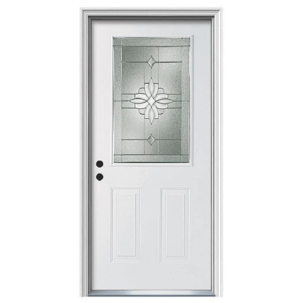 Therma-Tru Benchmark Doors 36-in x 80-in Steel Half-Lite Right-Hand Inswing, Ready-to-Paint, Unfinished Prehung Front Door with Brickmould, 4-9/16-in Jamb