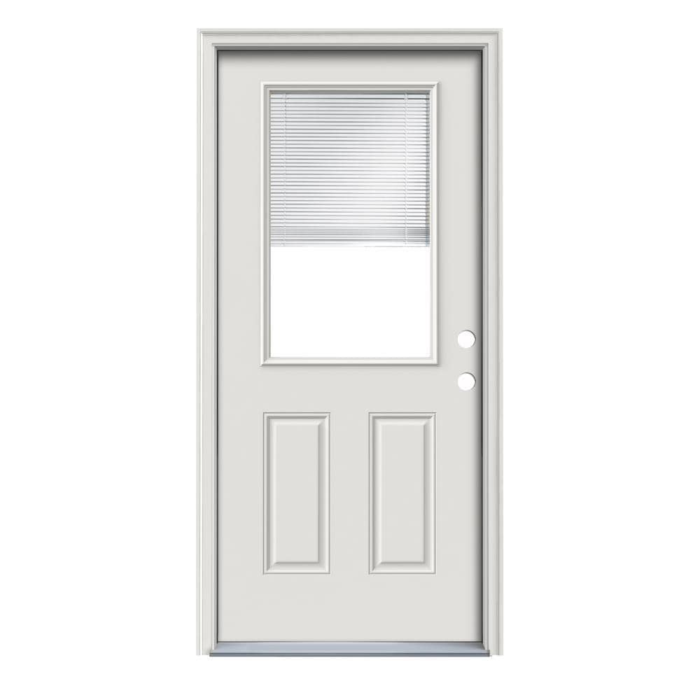 Therma-Tru Benchmark Doors 32-in x 80-in Steel Half-Lite Left-Hand Inswing Ready-to-Paint Unfinished Prehung Front Door with Brickmould and Internal Blinds