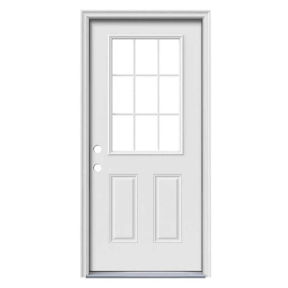 Therma-Tru Benchmark Doors 36-in x 80-in Steel Half-Lite 9-Lite Right-Hand Inswing Unfinished Prehung Front Door with Brickmould and Low-E Glass