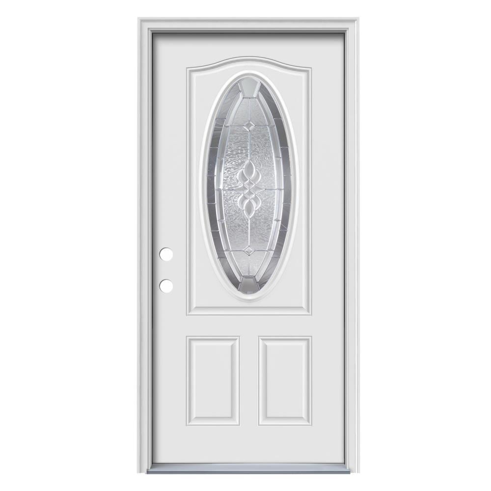Therma-Tru Benchmark Doors Hampton 36-in x 80-in Steel Oval Lite Right-Hand Inswing Ready-to-Paint Unfinished Prehung Single Front Door with Brickmould
