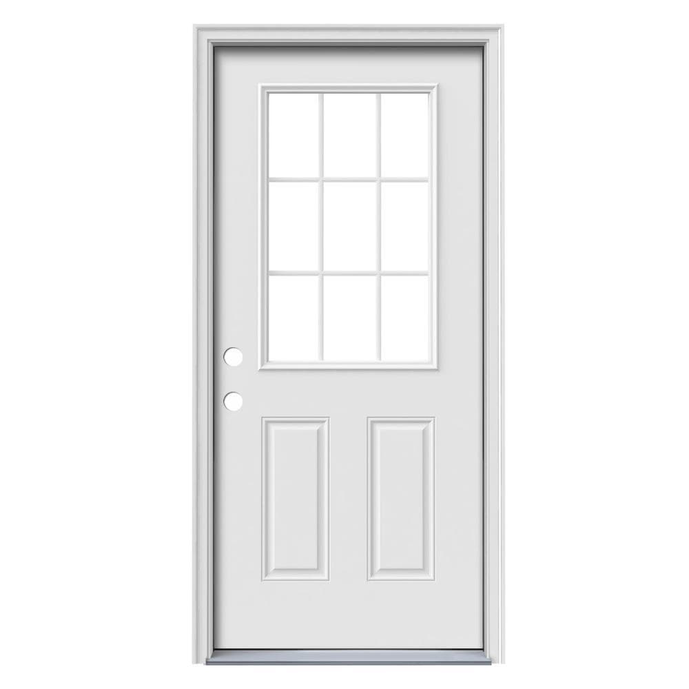 Therma-Tru Benchmark Doors 36-in x 80-in Steel Half Lite Right-Hand Inswing Ready-to-Paint Unfinished Prehung Single Front Door with Brickmould