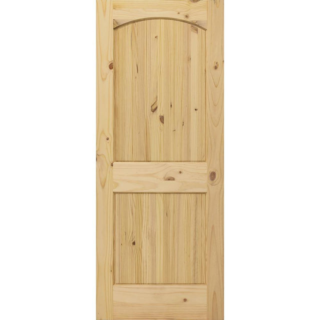24 in. x 80 in. Universal 2-Panel Archtop Solid Unfinished Knotty Pine Wood V-Groove Interior Door Slab