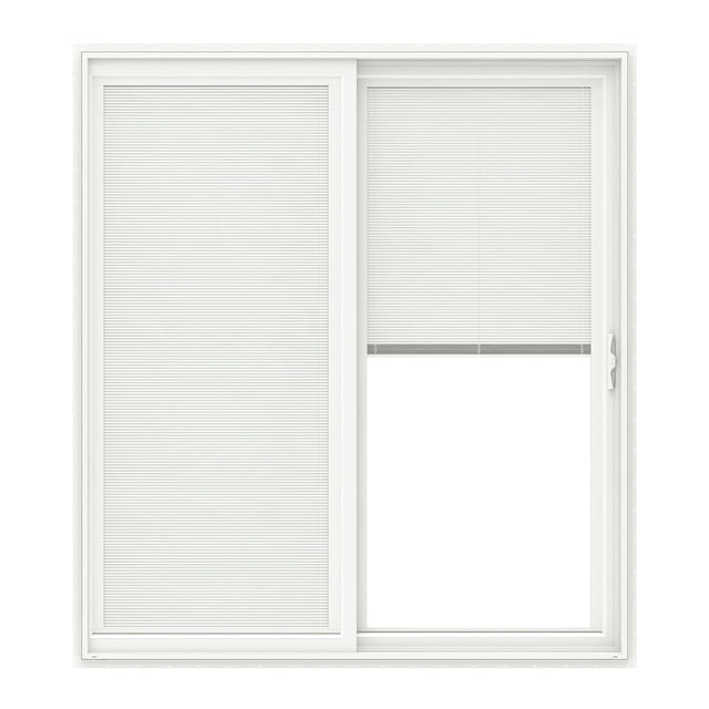 Pella 150 Series 72-in x 80-in x 4-9/16-in Jamb Low‑E Blinds-Between-the-Glass White Vinyl Right-Hand Sliding Double Patio Door