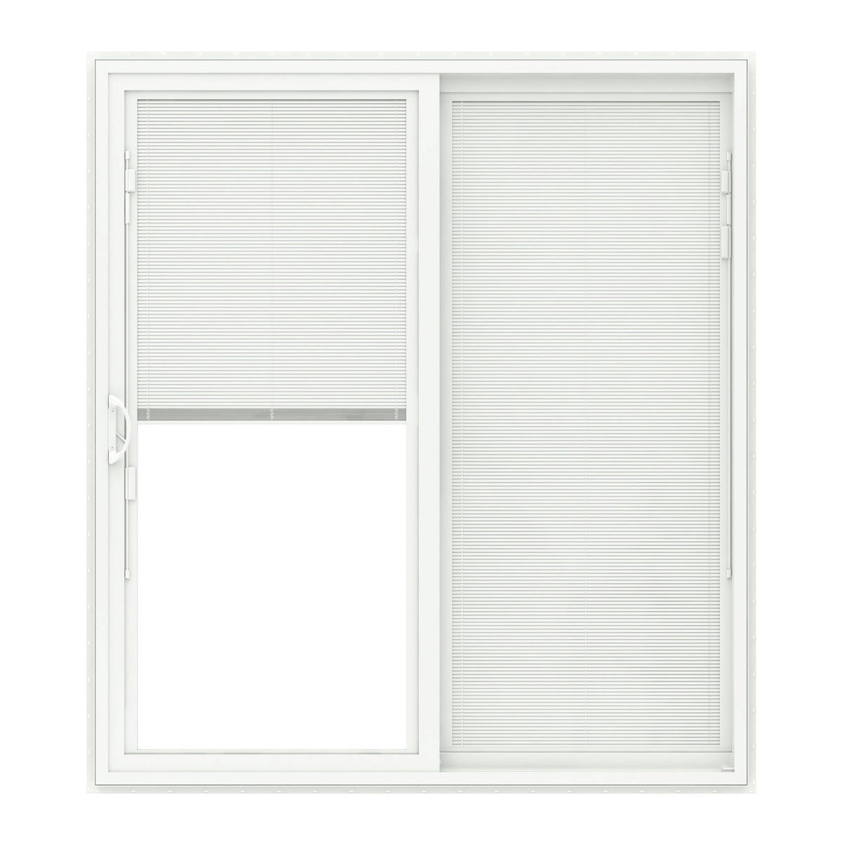 Pella 150 Series 72-in x 80-in x 4-9/16-in Jamb Low‑E Blinds-Between-the-Glass White Vinyl Right-Hand Sliding Double Patio Door