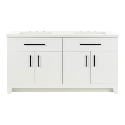 Style Selections Potter 60-in White Double Sink Bathroom Vanity with White Cultured Marble Top