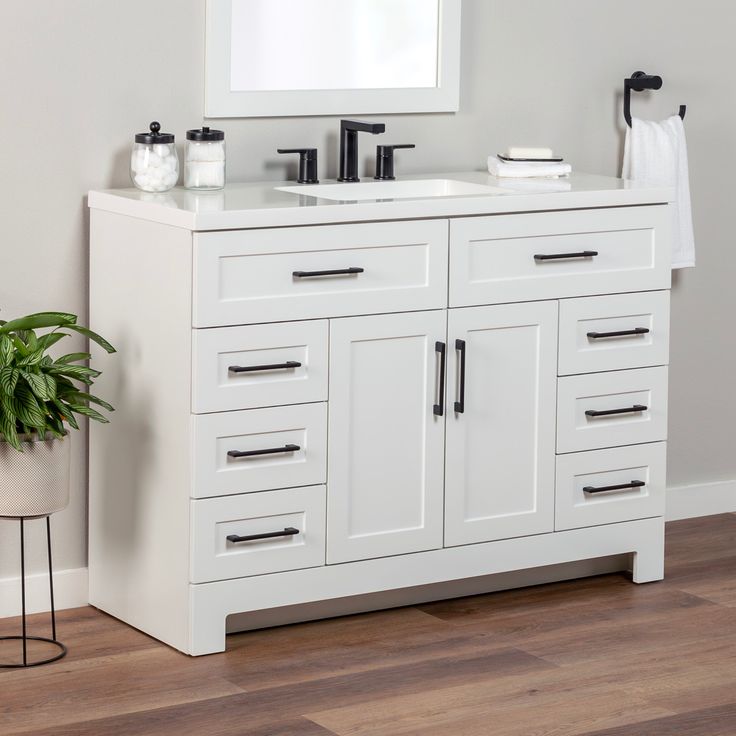 Style Selections Cauley 48-in White Single Sink Bathroom Vanity with White Cultured Marble Top