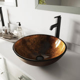 Glass Vessel Bathroom Sink in Gray Onyx and Seville Faucet Set in Matte Black - Super Arbor