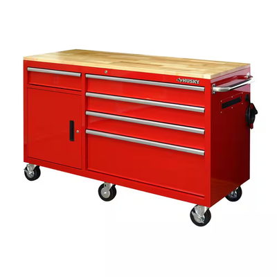 Husky 62 in. 5-Drawer 1-Door Mobile Workbench in Red