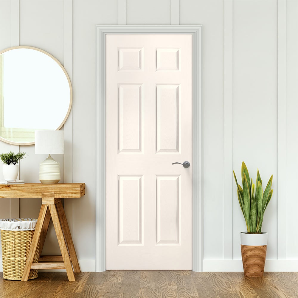 Masonite Traditional 30-in x 78-in 6-Panel Hollow Core Primed Molded Composite Left-Hand Flat Jamb Single Prehung Interior Door