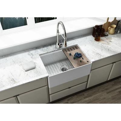 Derby Fireclay 27 in. Single Bowl Farmhouse Kitchen Sink with workstation