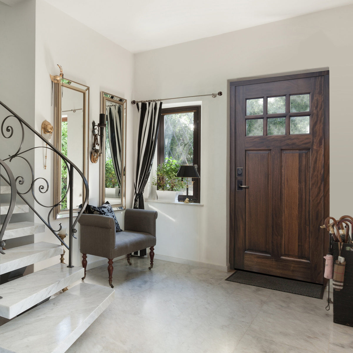 Creative Entryways 36-in x 80-in Craftsman Unfinished Prehung Mahogany Front Door with Clear Glass