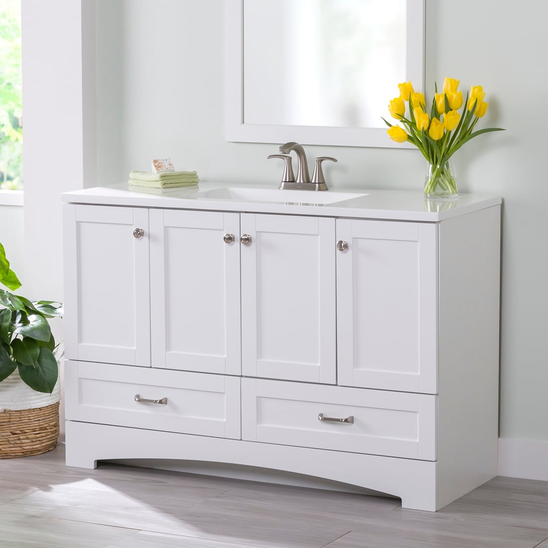 Diamond NOW Cassidy 48.5-in White Single-Sink Bathroom Vanity with White Cultured Marble Top