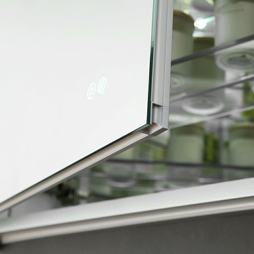 Fresca Tiempo 35.4-in x 35.4-in Lighted LED Fog Free Surface/Recessed Mount LED Lighting Mirrored Soft Close Medicine Cabinet with Outlet