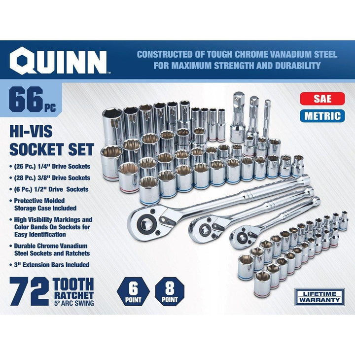 66 Pc 1/4 in., 3/8 in., 1/2 in. Drive SAE & Metric Hi-Vis Socket