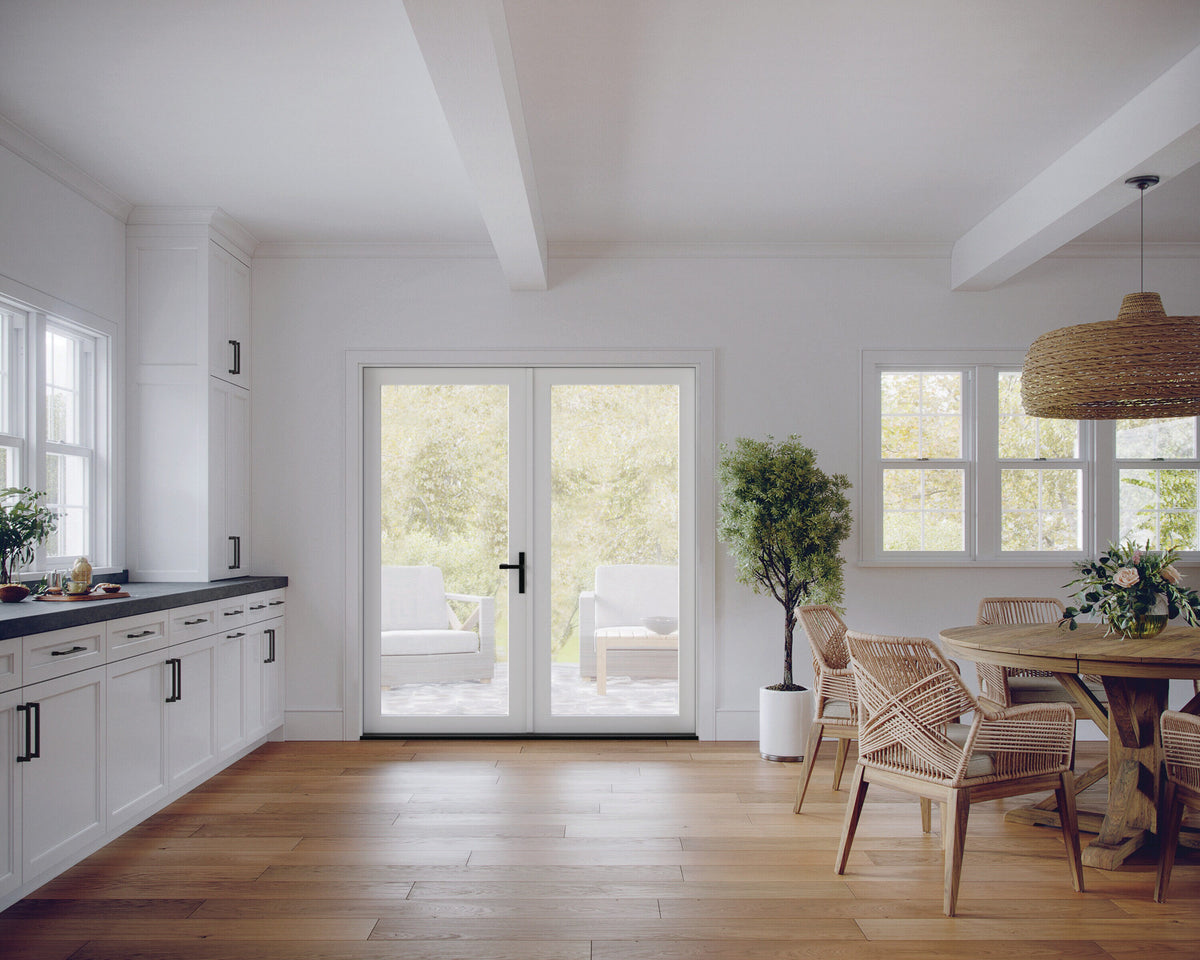 JELD-WEN F-4500 72-in x 80-in x 4-9/16-in Low-E Primed Fiberglass French Left-Hand Outswing Double Patio Door
