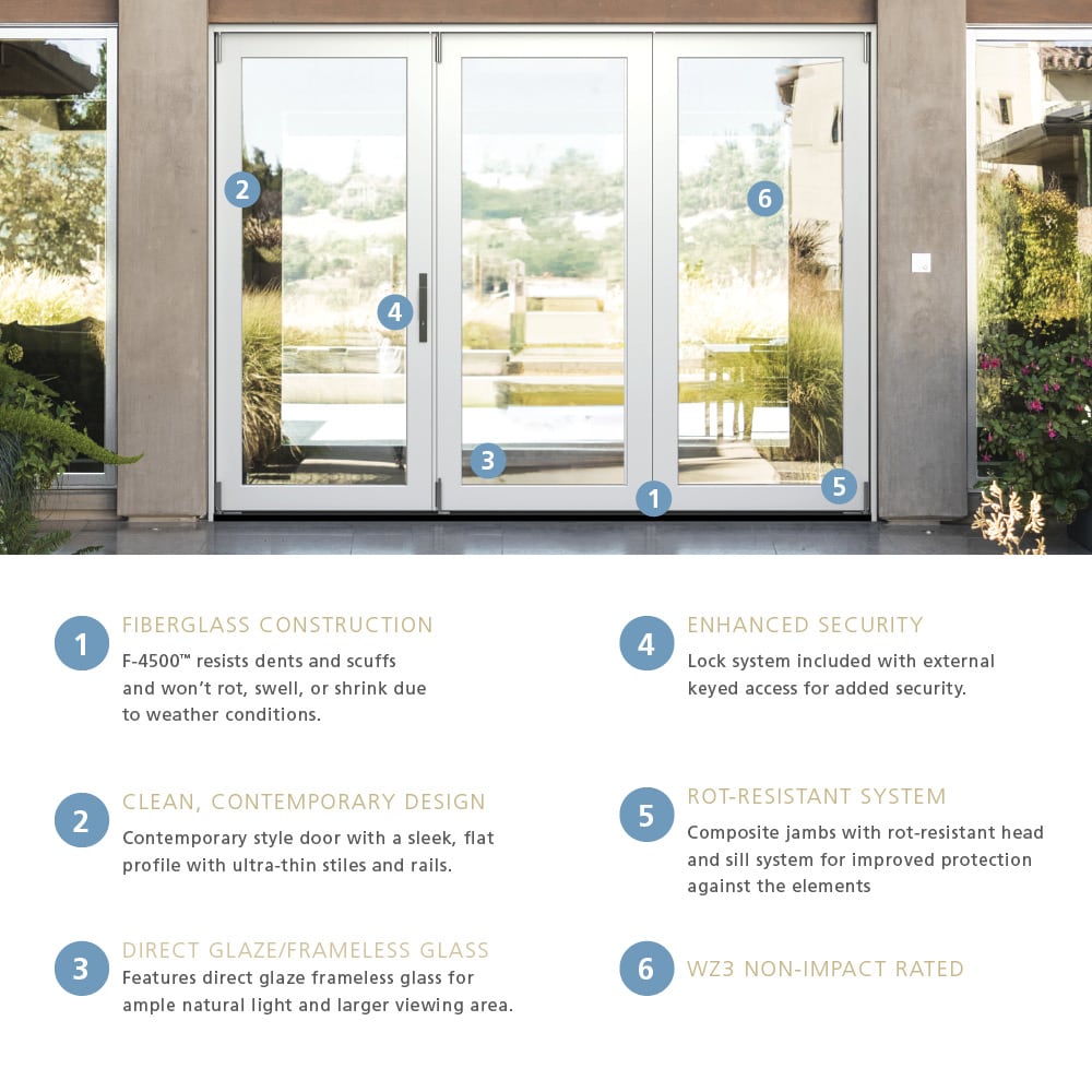 JELD-WEN F-4500 108-in x 80-in x 5-5/8-in Jamb Primed Fiberglass 3-Panel Left-Hand Folding Patio Door with Low-E Tempered Glass